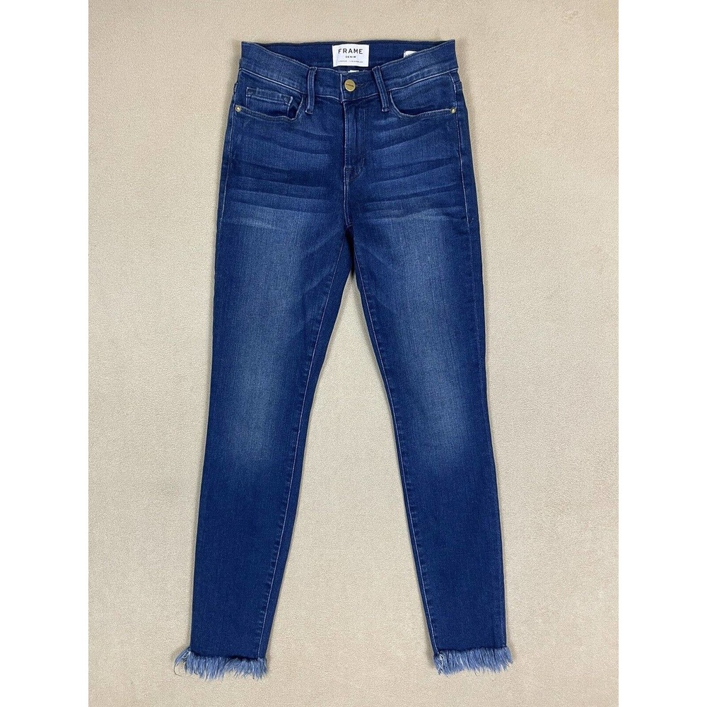 Frame Jeans Adult 26 Blue Le Skinny de Jeanne Crop Raw‎ Hem Skinny Womens
